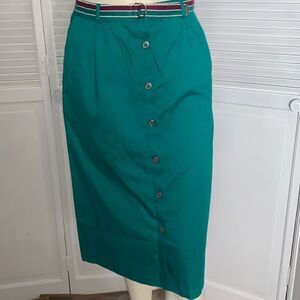 Vintage 70’s ILGWU Green Button‎ Down Skirt With Belt Size Small